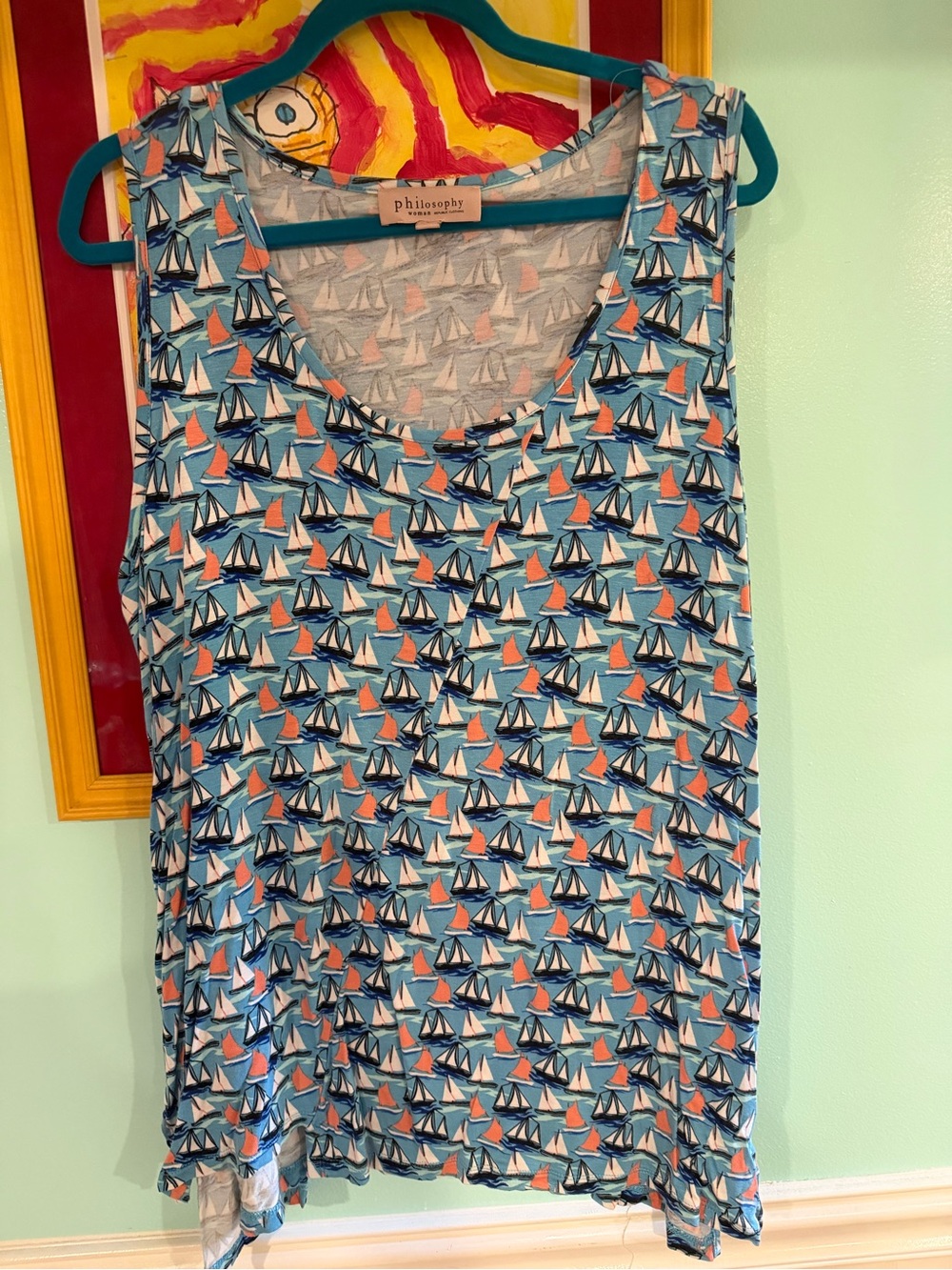 Philosophy 2X sailboat-print blue tank top, $10